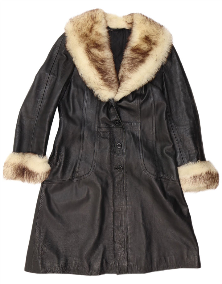 Damski płaszcz skórzany VINTAGE UK 12 średni czarny