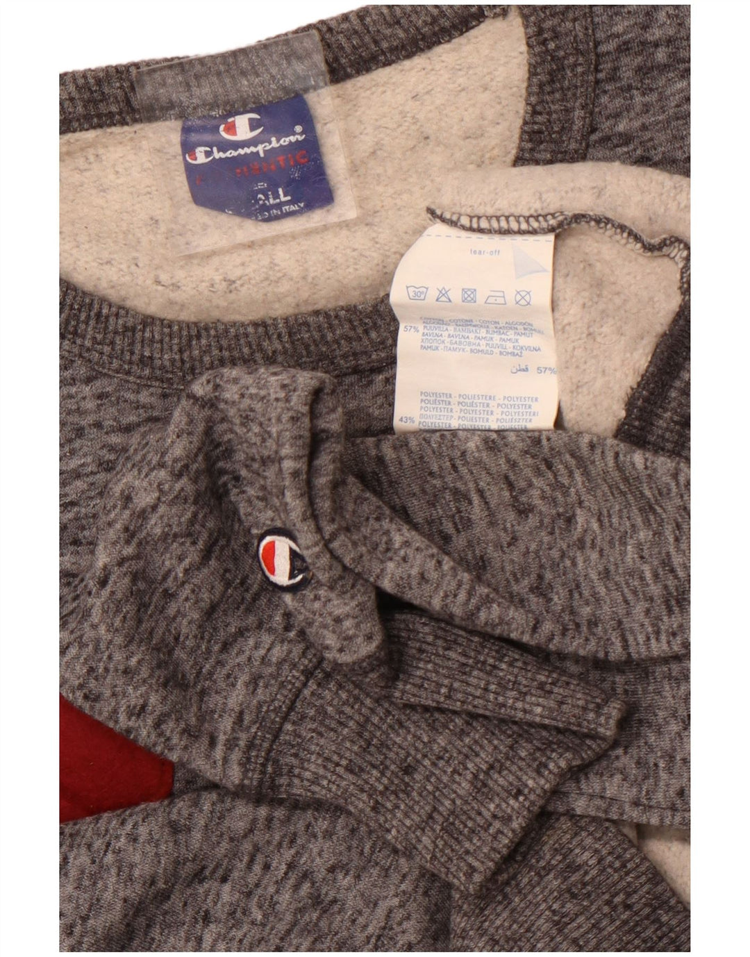 Męska bluza Champion z grafiką, mała, szara, nakrapiana bawełna