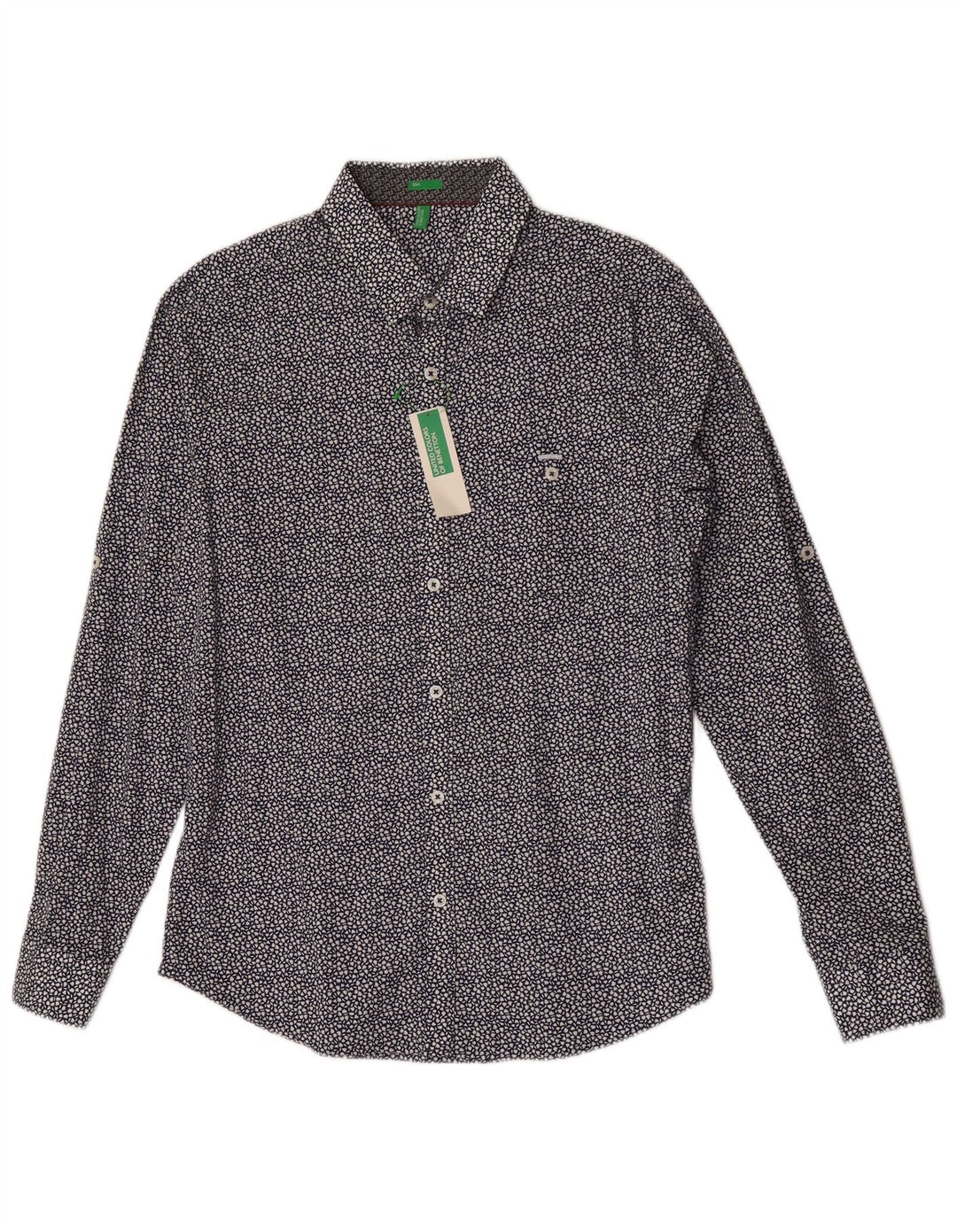 Koszula męska Benetton Slim Fit, średnia, granatowa, bawełniana w kwiaty