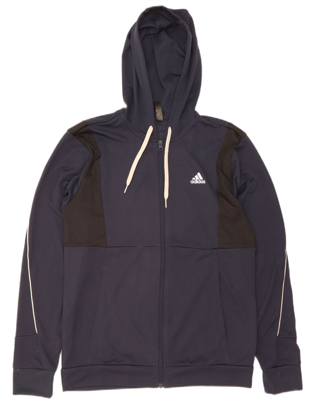 Męski sweter z kapturem i zamkiem błyskawicznym ADIDAS Aeroready, średni granatowy poliester