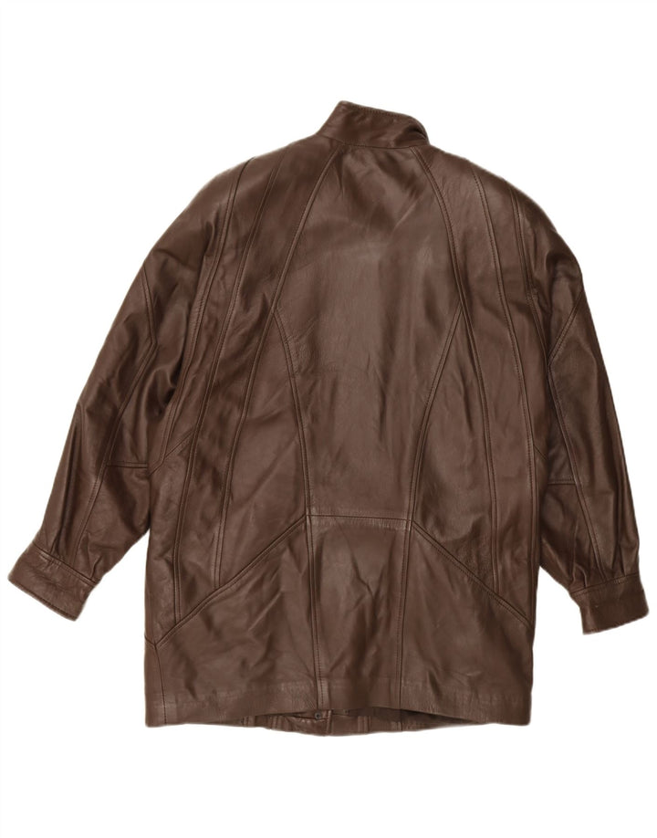 Vintage damski płaszcz skórzany oversize UK 16, duży, brązowy, skórzany
