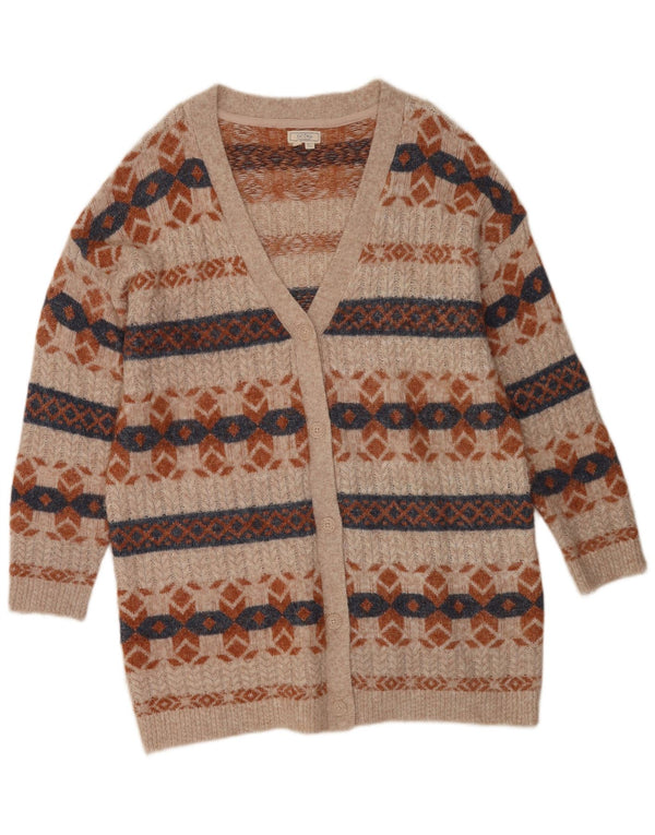 Damski sweter z długim rękawem Fat Face UK 16, duży, beżowy, geometryczny nylon