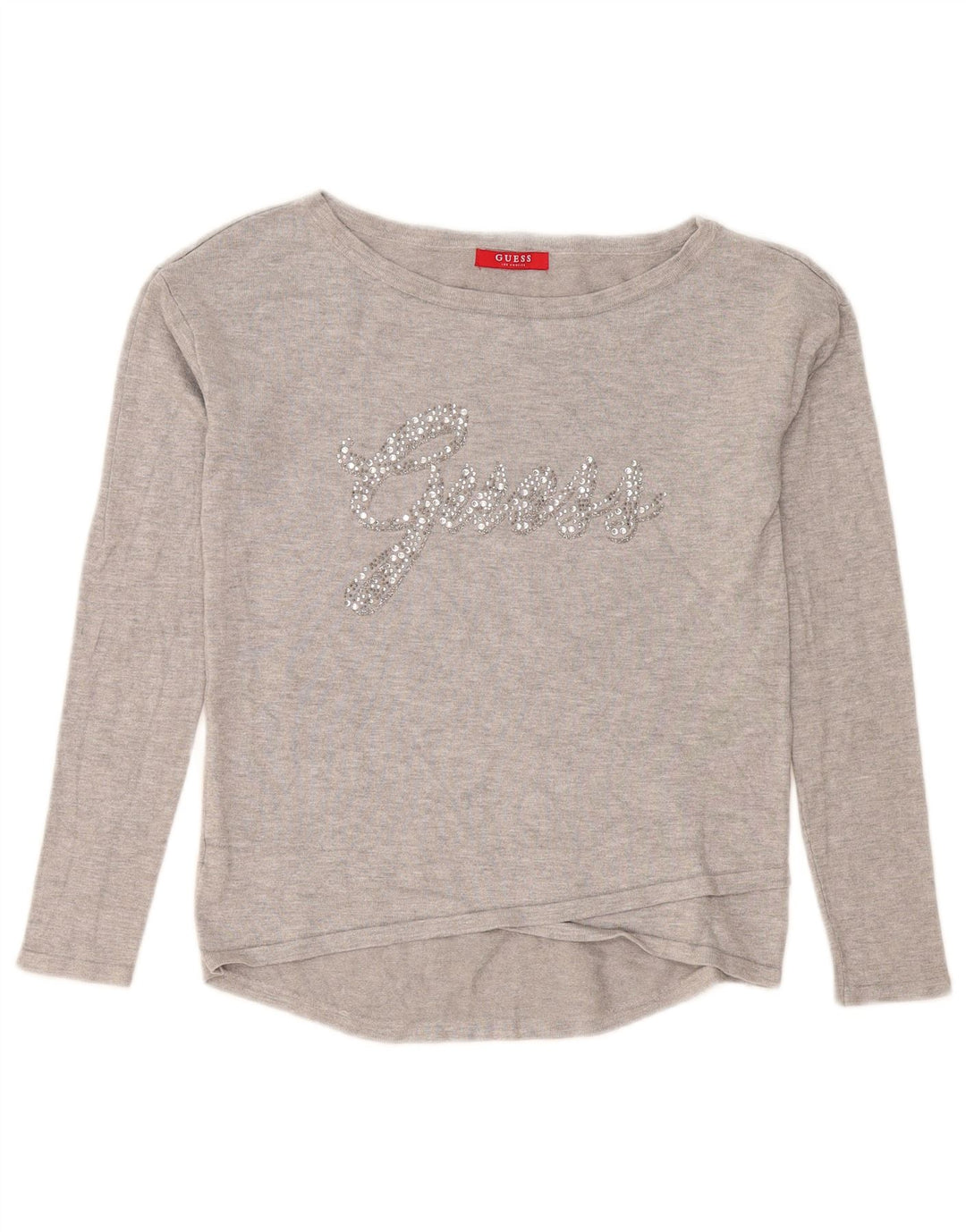 Damski graficzny top Guess z długim rękawem UK 10 Small, szara wiskoza
