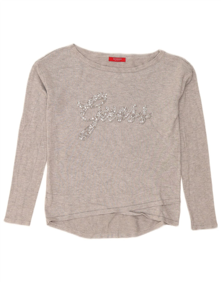 Damski graficzny top Guess z długim rękawem UK 10 Small, szara wiskoza