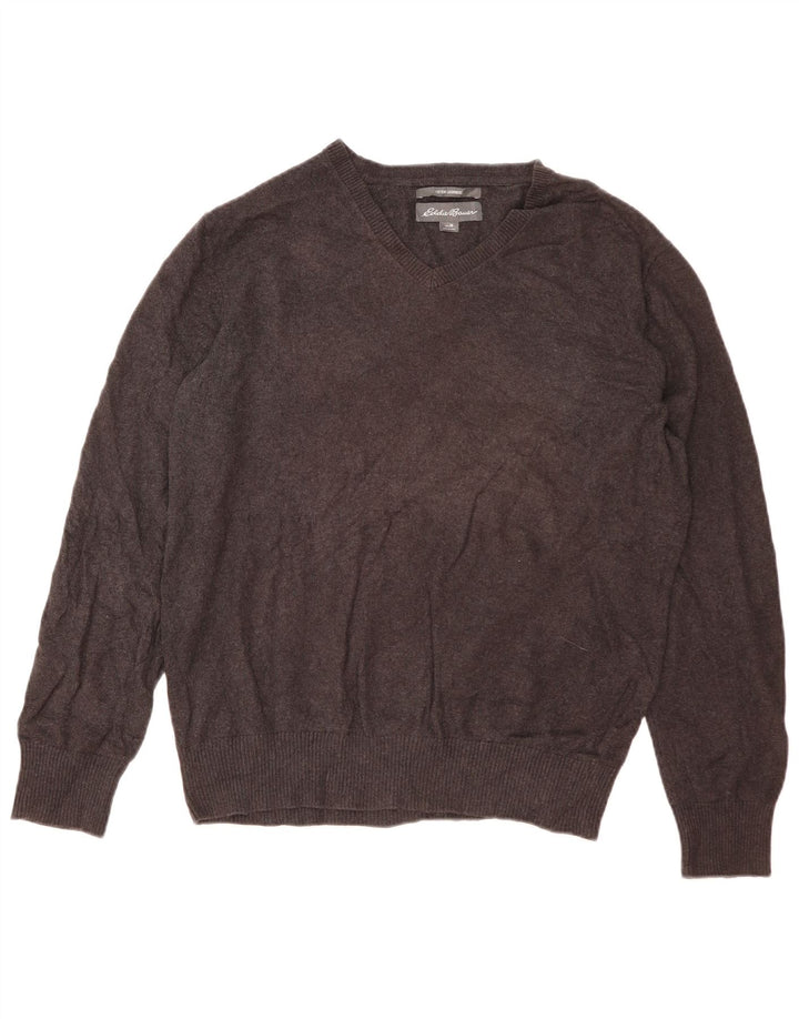 Męski sweter Eddie Bauer z dekoltem w kształcie litery V, średnioszary, bawełniany w cętki
