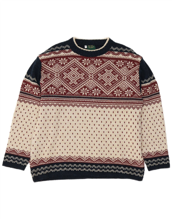 Męski sweter z okrągłym dekoltem w stylu VINTAGE, mały, wielobarwny Fair Isle