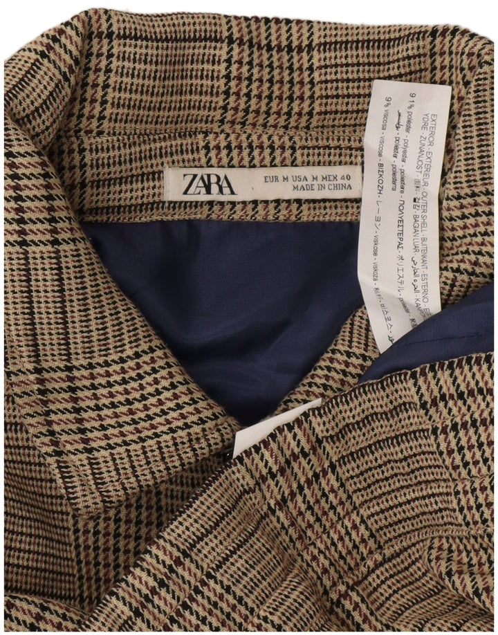 Damska kurtka bomberka Zara z zamkiem błyskawicznym UK 14, średni beżowy poliester w kratkę