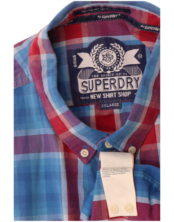 Męska koszula z krótkim rękawem Superdry 2XL, bawełniana niebieska kratka