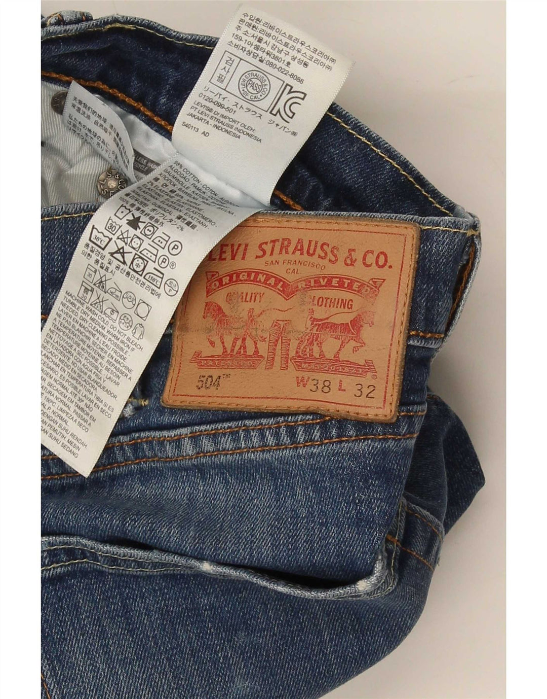 Męskie jeansy Levi's 504 Straight W38 L32 Niebieskie bawełniane