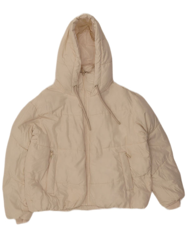Zara Womens Hooded Oversized Padded Jacket UK 10 Small Off White Polyester