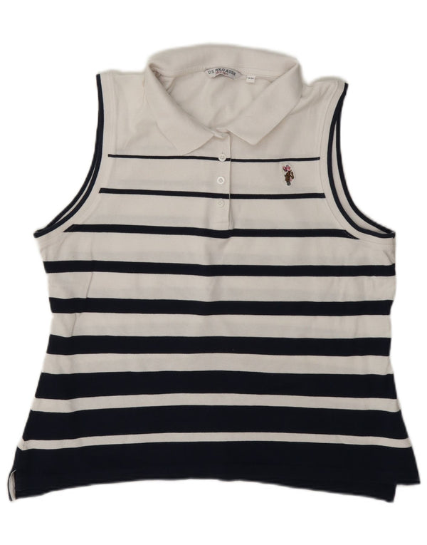 US Polo Assn. Damska koszula bez rękawów UK 14, duża, bawełniana w białe paski
