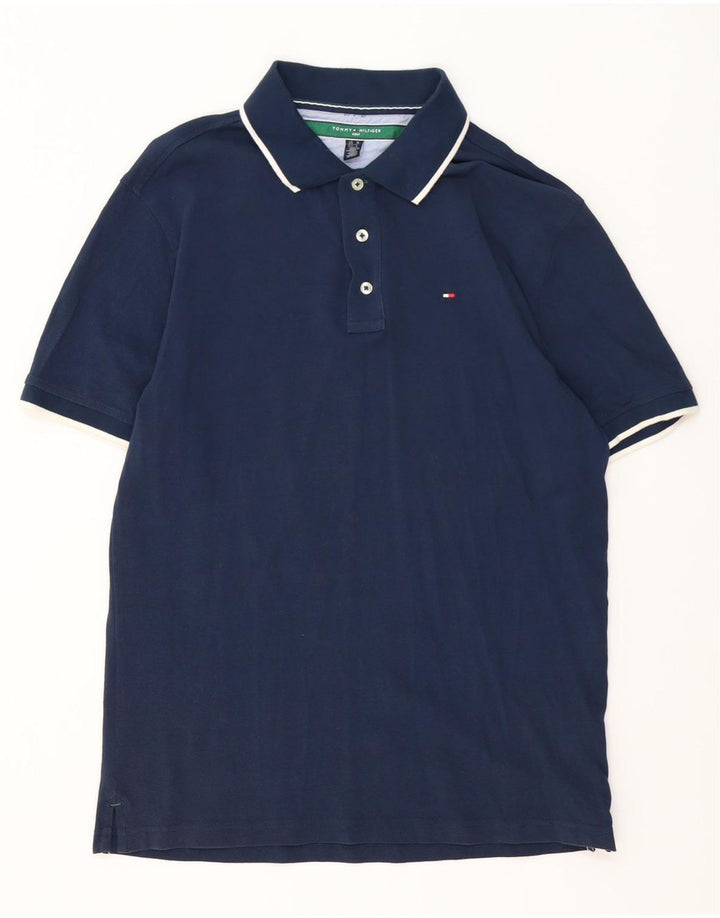 Męska koszulka polo Tommy Hilfiger, bawełniana w średnie granatowe paski
