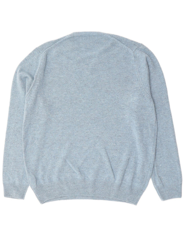 Marks & Spencer Mens V-Neck Jumper Sweater XL Blue Flecked Lambswool