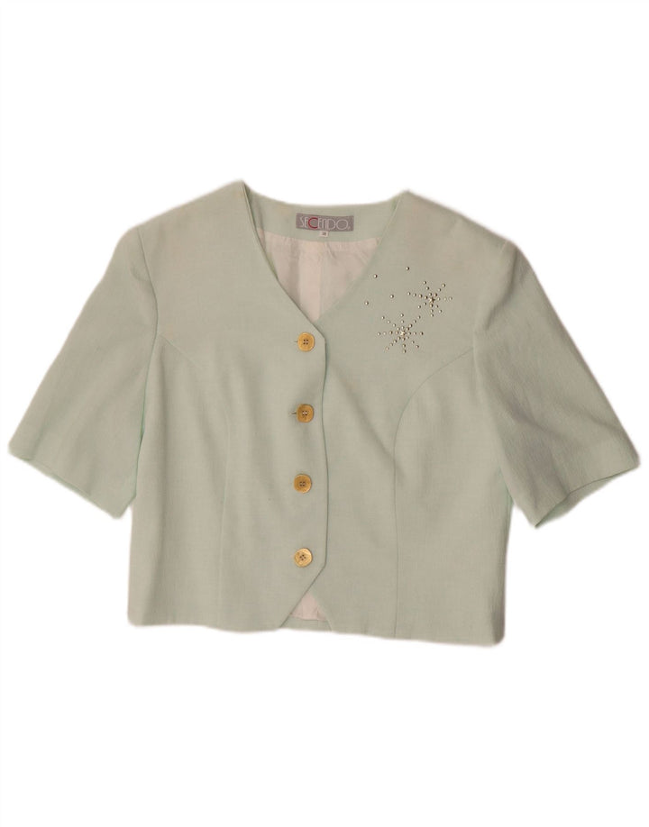 VINTAGE Womens Short Sleeve 4 Button Blazer Jacket EU 38 Medium Green