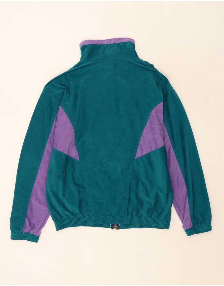 Vintage męski dres welurowy, duży, zielony, z blokami kolorów, poliester