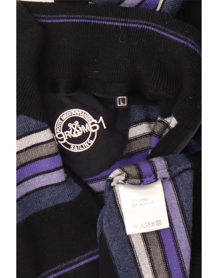 Vintage męski sweter z zamkiem błyskawicznym, duży, wełniany, w czarne paski
