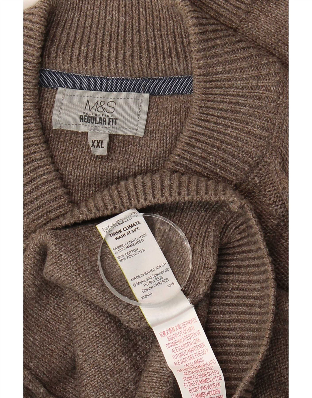 Marks & Spencer Męski sweter rozpinany o regularnym kroju, 2XL, brązowy, bawełniany