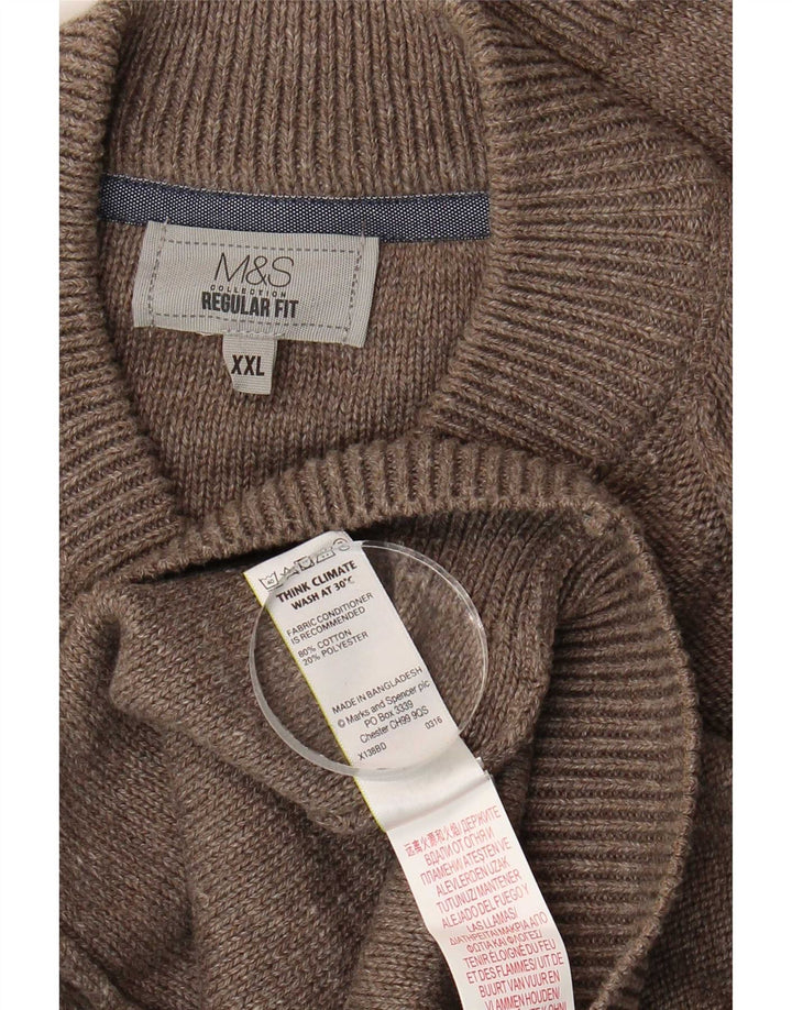 Marks & Spencer Męski sweter rozpinany o regularnym kroju, 2XL, brązowy, bawełniany