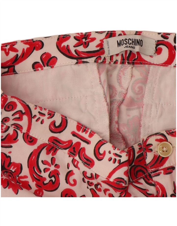 Spodnie damskie MOSCHINO Straight Capri UK 12 Medium W28 L21 Czerwone Paisley