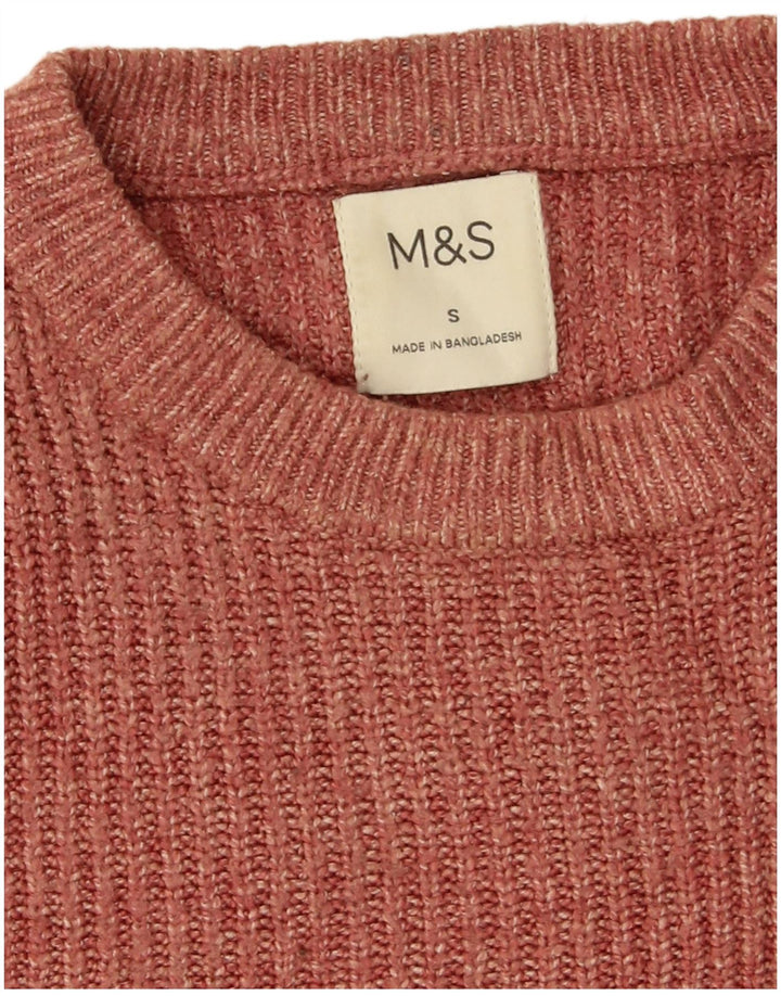Marks & Spencer Męski sweter z okrągłym dekoltem, mały bordowy poliamid