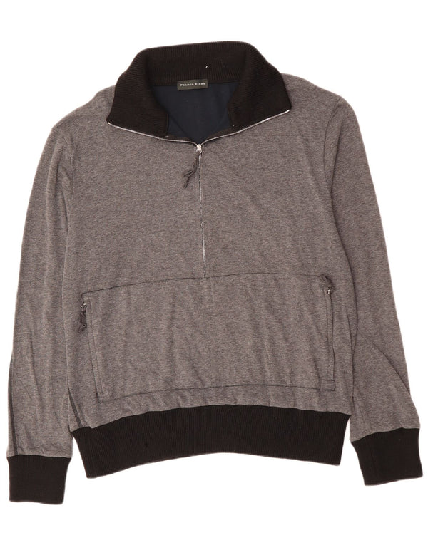 FRANCO ZICHE Męski sweter z zamkiem błyskawicznym i dużym szarym blokiem kolorów