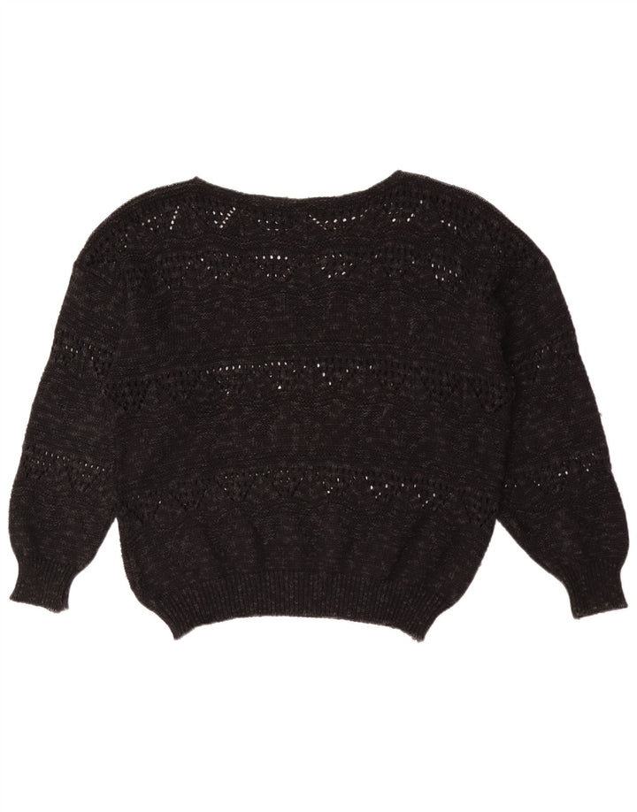 Vintage damski sweter z dekoltem w łódkę EU 40, średni czarny geometryczny