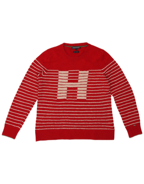 Tommy Hilfiger Womens Crew Neck Jumper Sweater UK 10 Small Red Striped