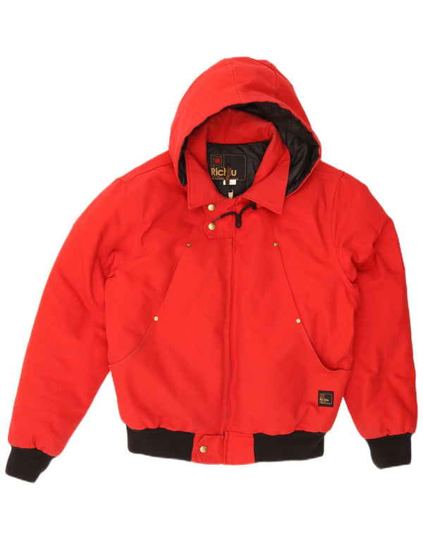RICHLU Mens Cruz Hooded Padded Jacket UK 40 Large Red Colourblock Cotton