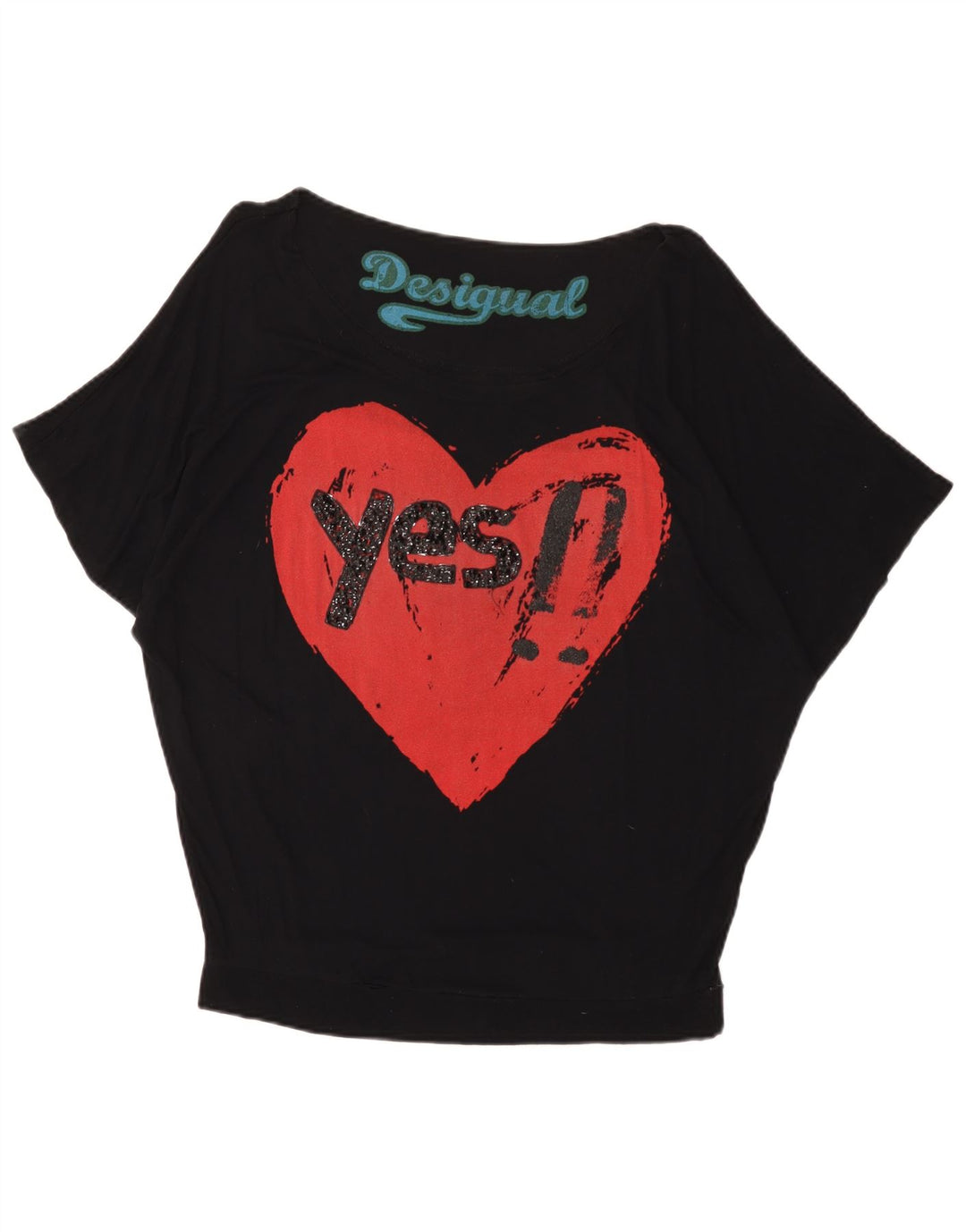 DESIGUAL Damska bluzka oversize z grafiką UK 16, duża, czarna