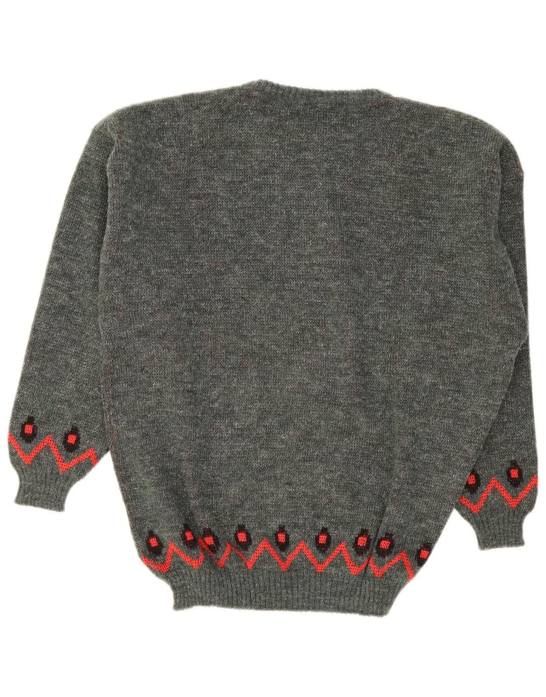 Vintage męski sweter z okrągłym dekoltem, duży szary geometryczny poliakryl