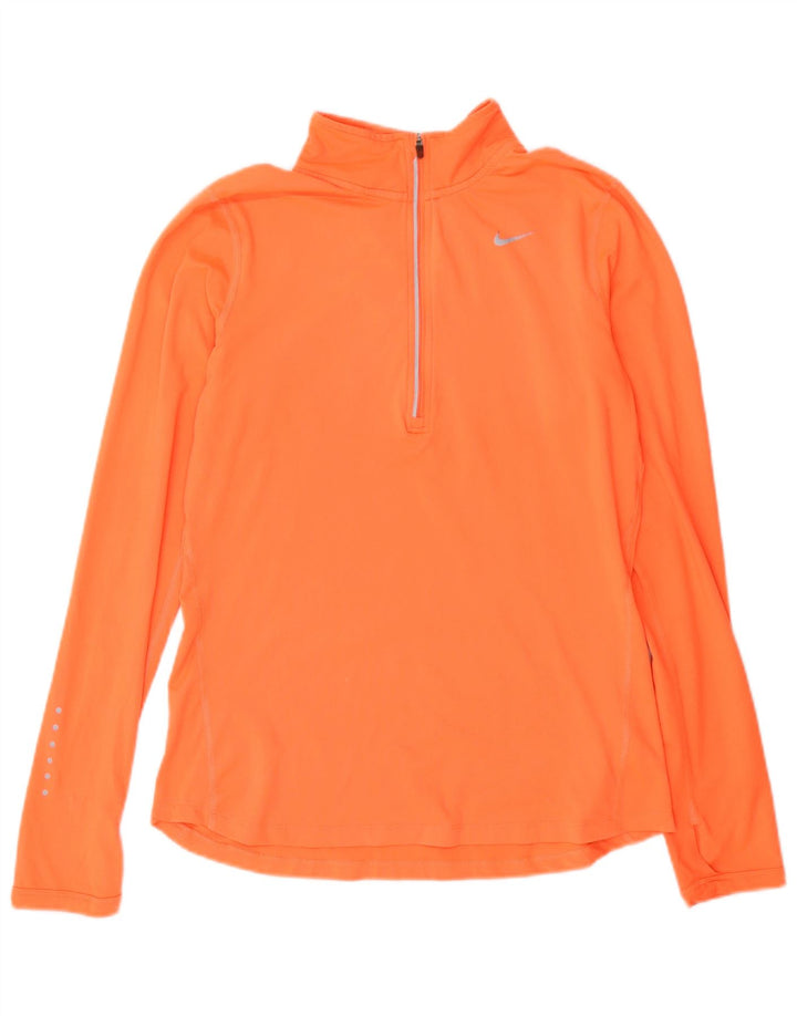 Damska koszulka Nike Dri Fit z zamkiem błyskawicznym i długim rękawem, UK 10, mały, pomarańczowy poliester