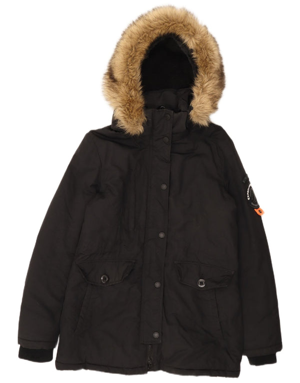 Damska kurtka parka z kapturem Superdry UK 14, duża, czarna nylonowa