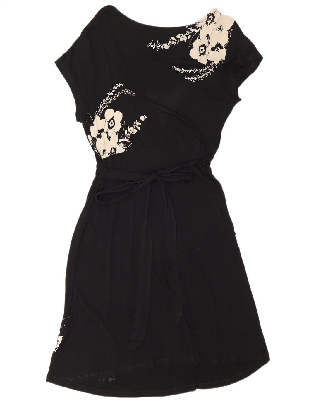 Damska sukienka basic Desigual UK 16, duża, czarna w kwiaty, wiskoza