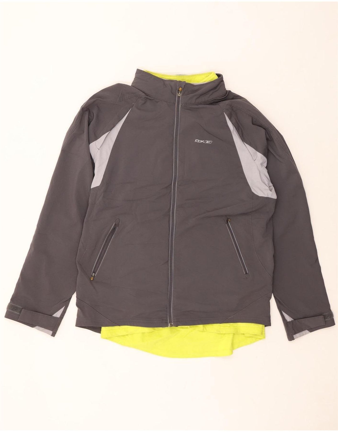 Męska kurtka wiatrówka REEBOK UK 40, duży szary poliester w blokach kolorów