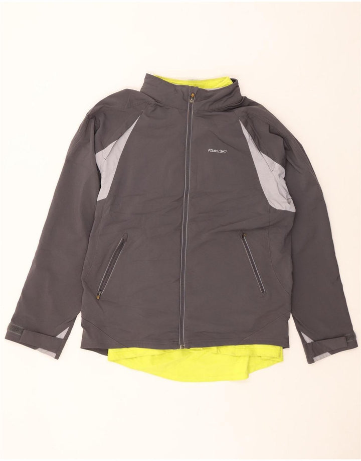 Męska kurtka wiatrówka REEBOK UK 40, duży szary poliester w blokach kolorów