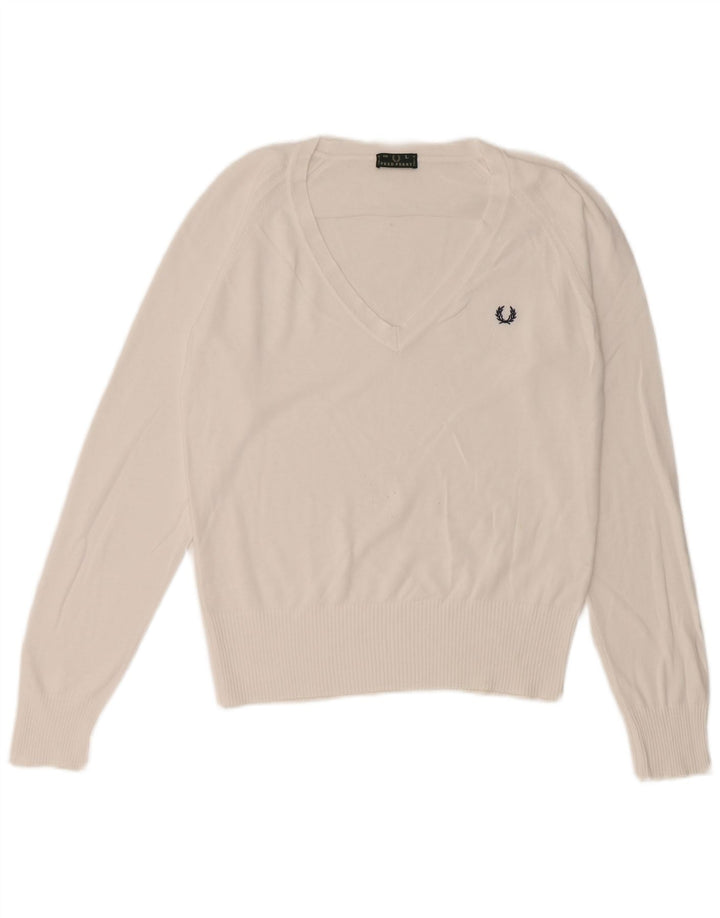 Sweter damski Fred Perry z dekoltem w kształcie litery V, UK 14, duży, biały