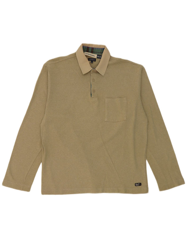 Męska koszulka polo do rugby Stefanel z długim rękawem, bawełna khaki, 2XL