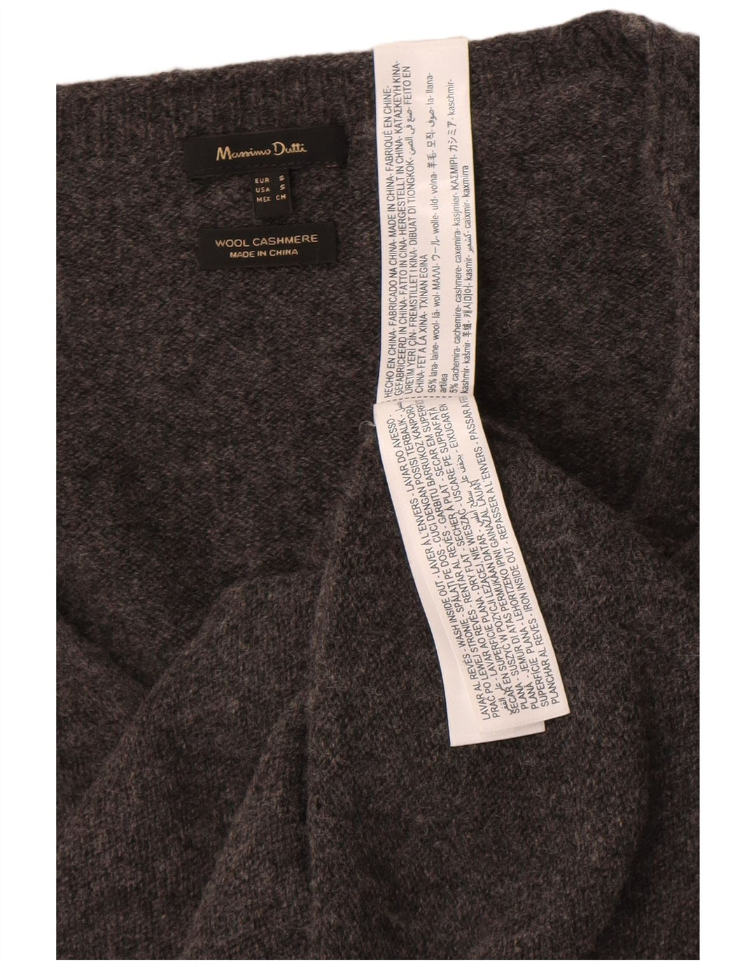 Sweter damski Massimo Dutti z dekoltem w kształcie litery V, UK 10, mały, szary, wełniany