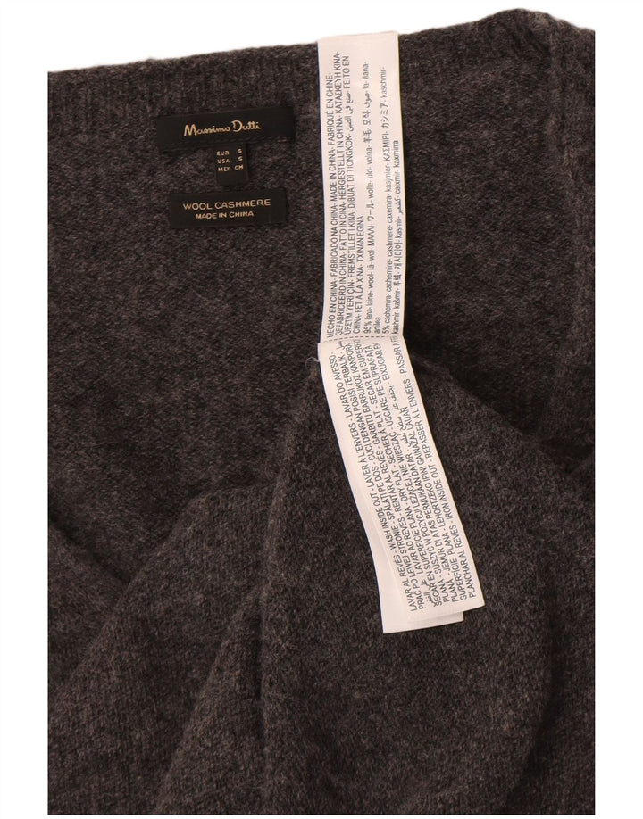Sweter damski Massimo Dutti z dekoltem w kształcie litery V, UK 10, mały, szary, wełniany