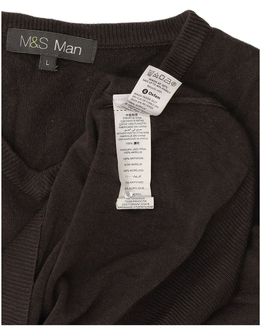 Marks & Spencer Męski sweter z dekoltem w kształcie litery V, duży, szary, akrylowy