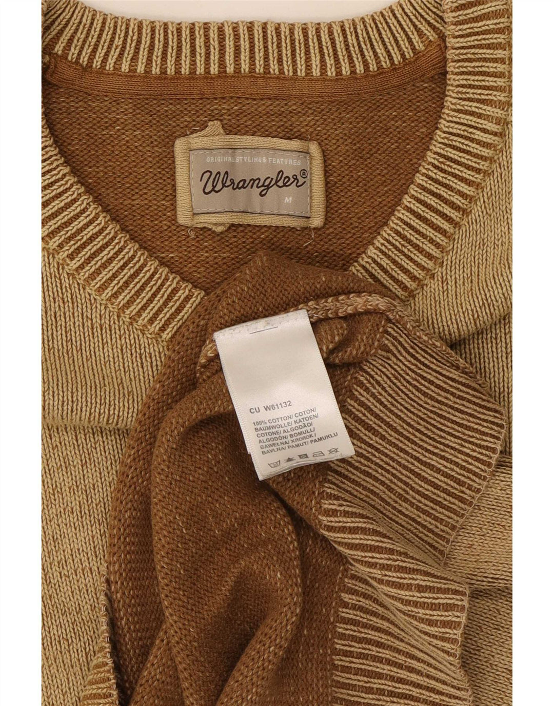 Męski sweter Wrangler z dekoltem w kształcie litery V, średniobrązowy, bawełniany