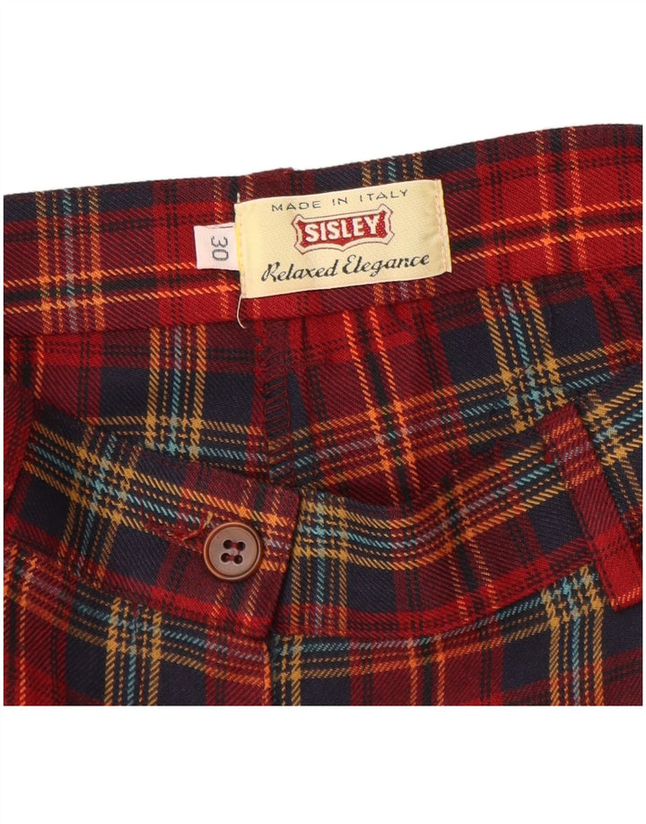 Damskie spodenki chino z wysokim stanem Sisley W30, poliester w czerwoną kratę