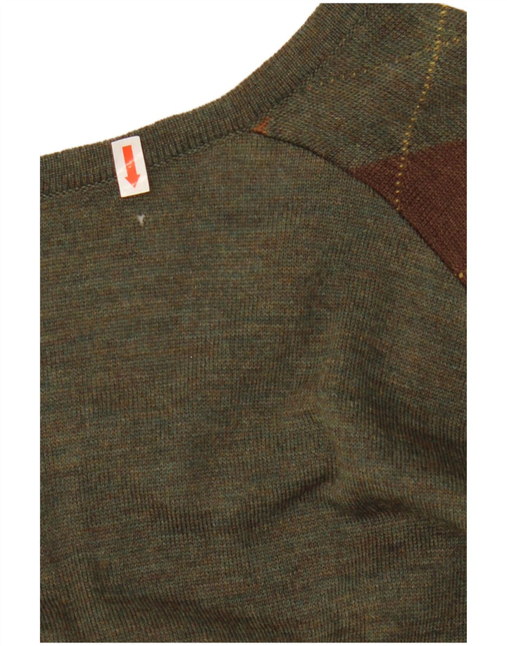 Męski sweter NOVELLI z dekoltem w szpic IT 52, duży khaki, argyle/diamentowa wełna