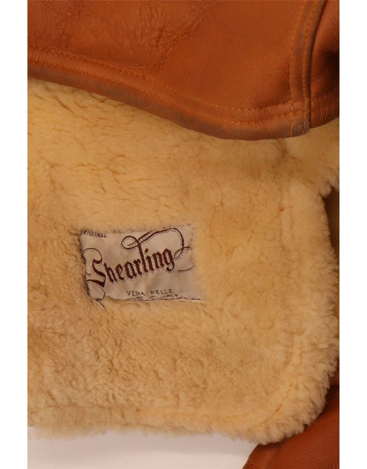 Męska kurtka shearling vintage UK 40 duża brązowa skóra z blokami kolorów