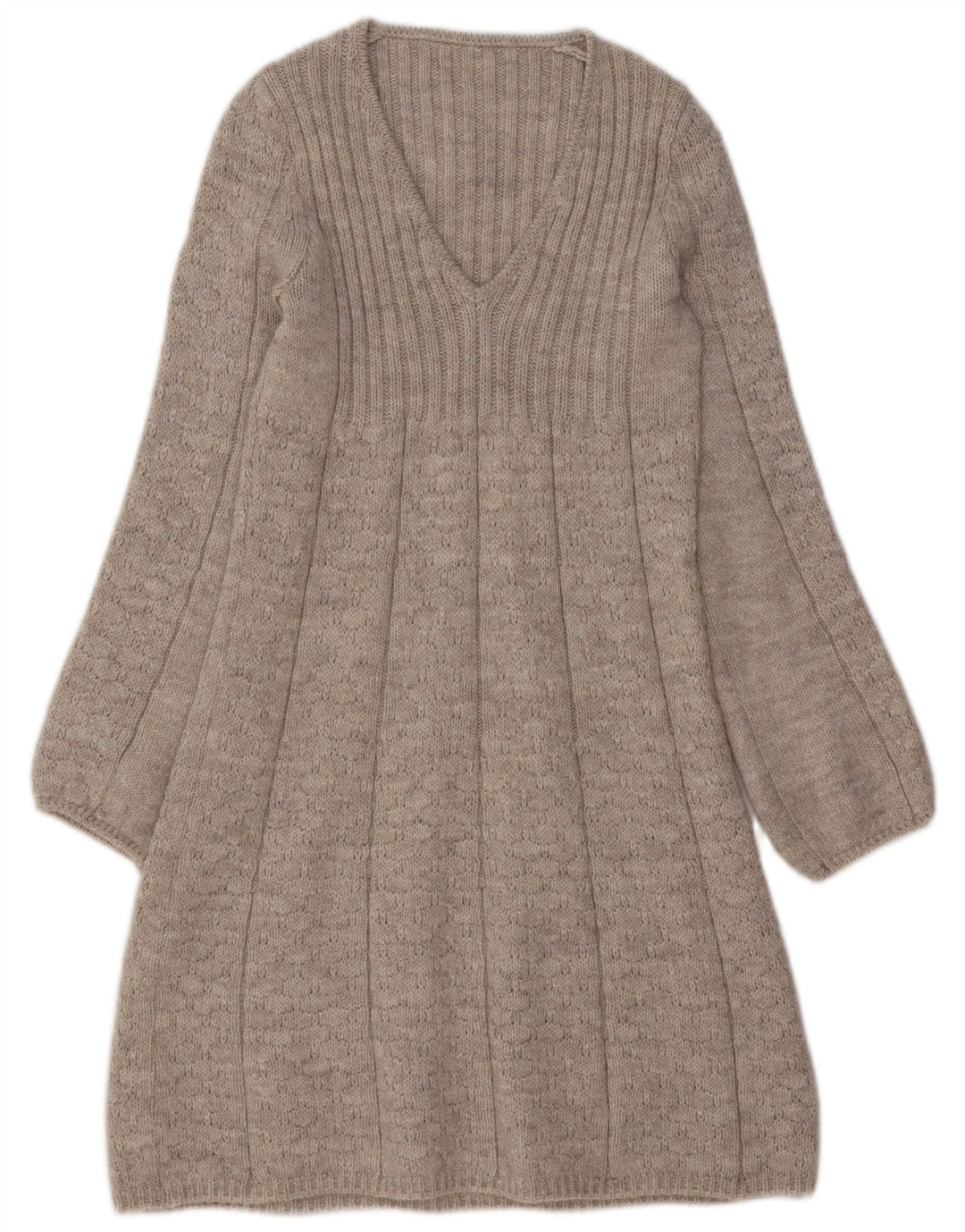 VINTAGE Damska Sukienka Sweterowa UK 10 Mały Beżowy Akryl