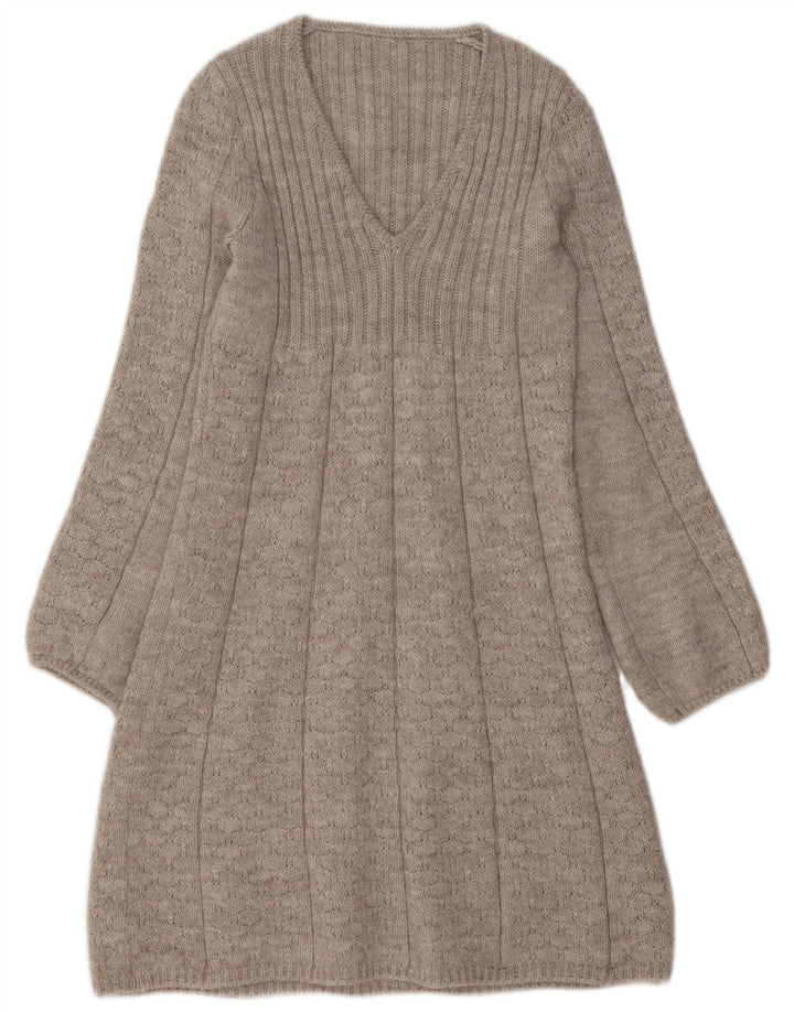 VINTAGE Damska Sukienka Sweterowa UK 10 Mały Beżowy Akryl