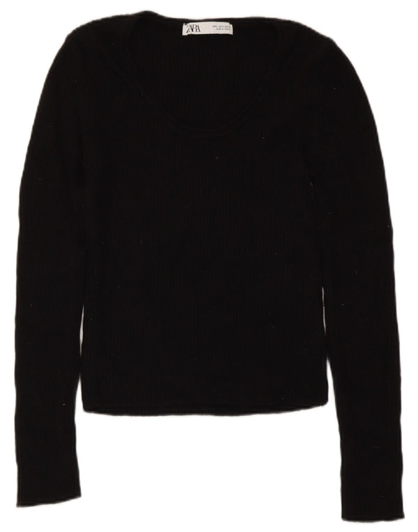 Damski sweter Zara z dekoltem w łódkę, UK 8 Small, czarna wiskoza