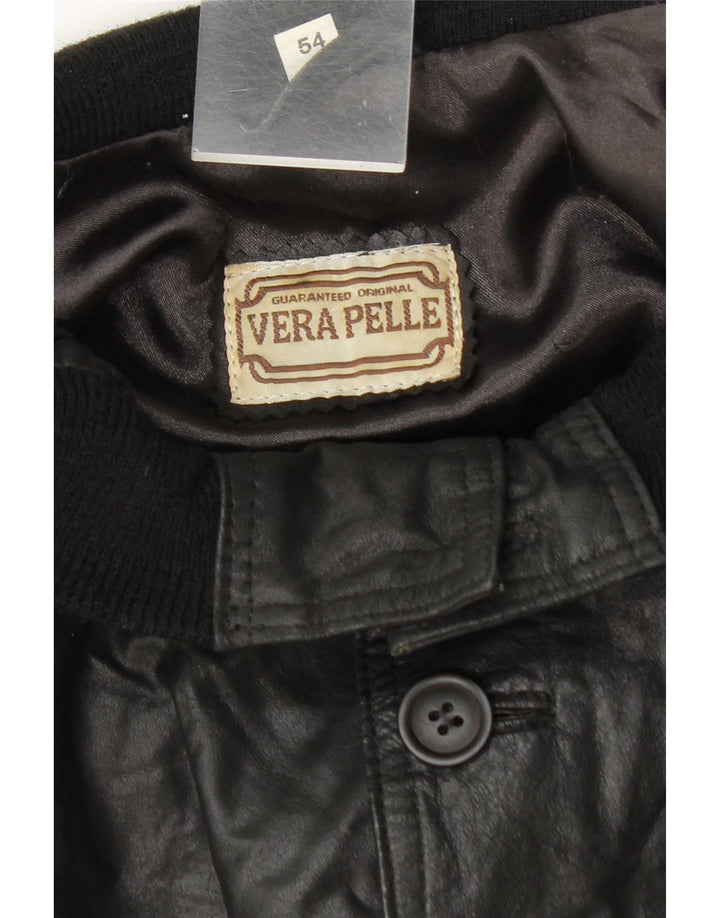 Vintage męska kurtka skórzana bomber IT 54 2XL czarna skóra