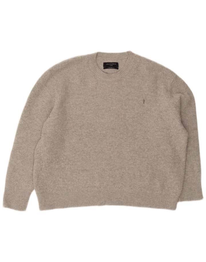 Damski sweter oversize All Saints z okrągłym dekoltem, UK 16, duży, szary, wełniany
