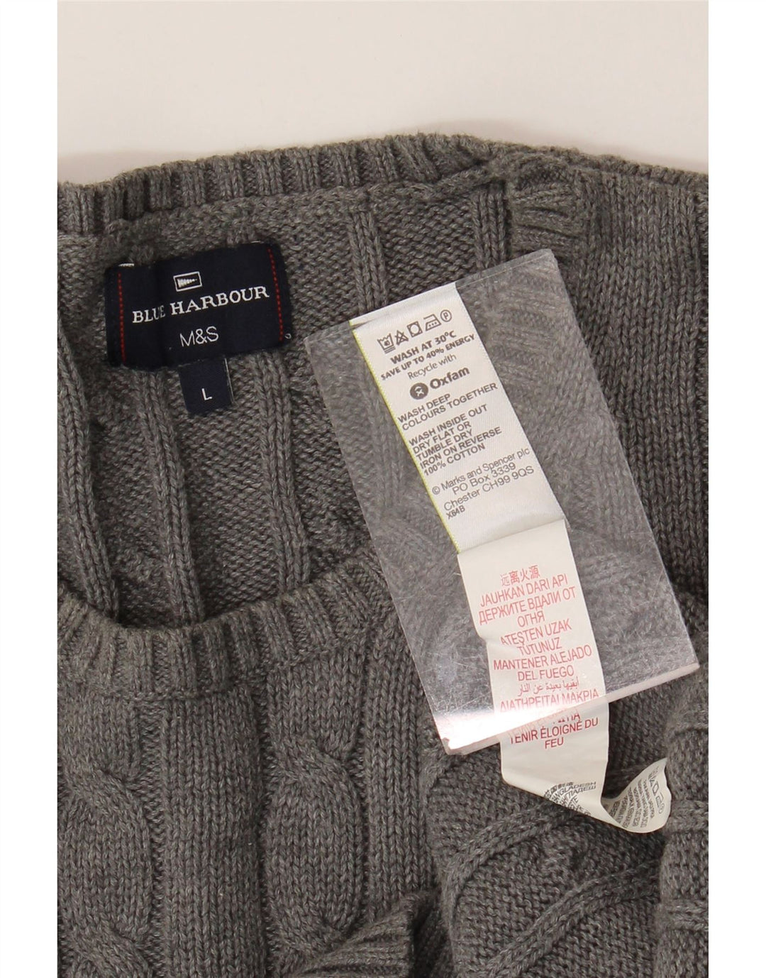 Męski sweter Marks & Spencer Blue Harbor z okrągłym dekoltem, duży, szary